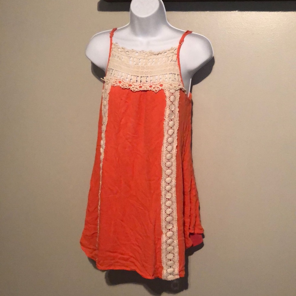 Dark coral & lace tunic